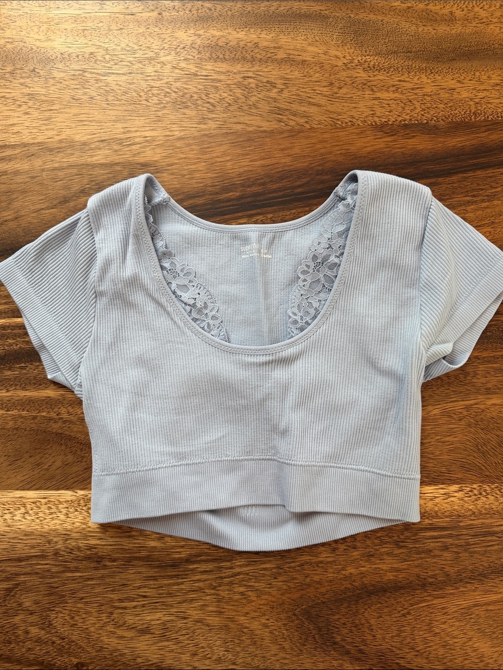 Aerie Lace Trim Crop Top - Light Blue